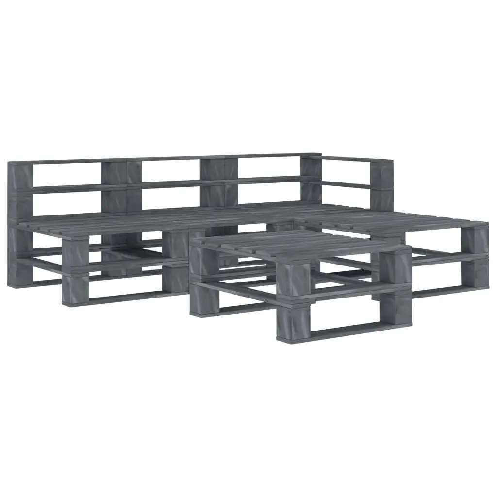 5 Piece Garden Pallet Lounge Set Wood Grey 3072264 - Furniture