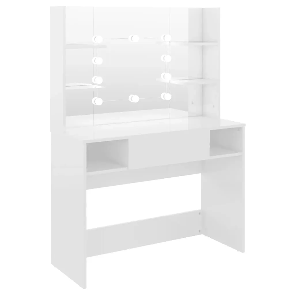 Makeup Table with LED Lights 100x40x135 cm MDF Shining White 331539 - Furniture