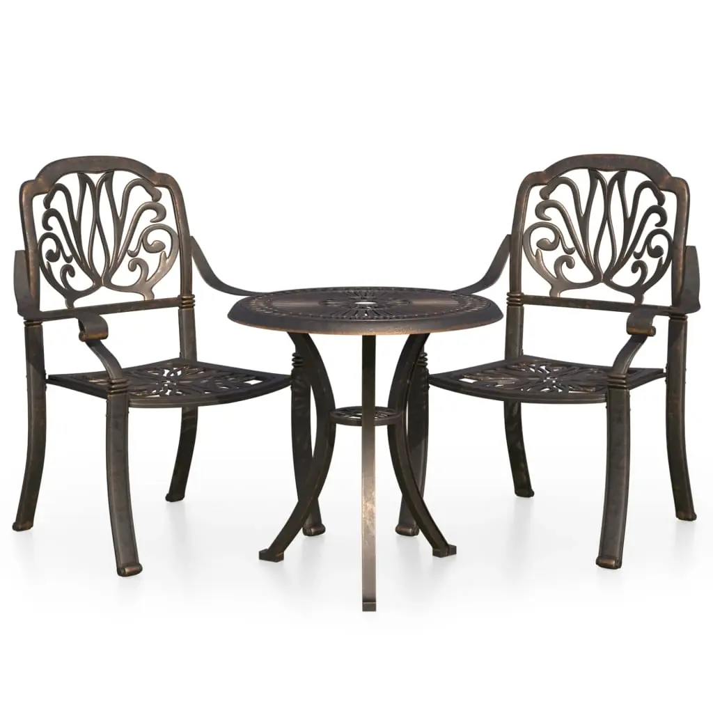 3 Piece Bistro Set Cast Aluminium Bronze 3070565 - Furniture