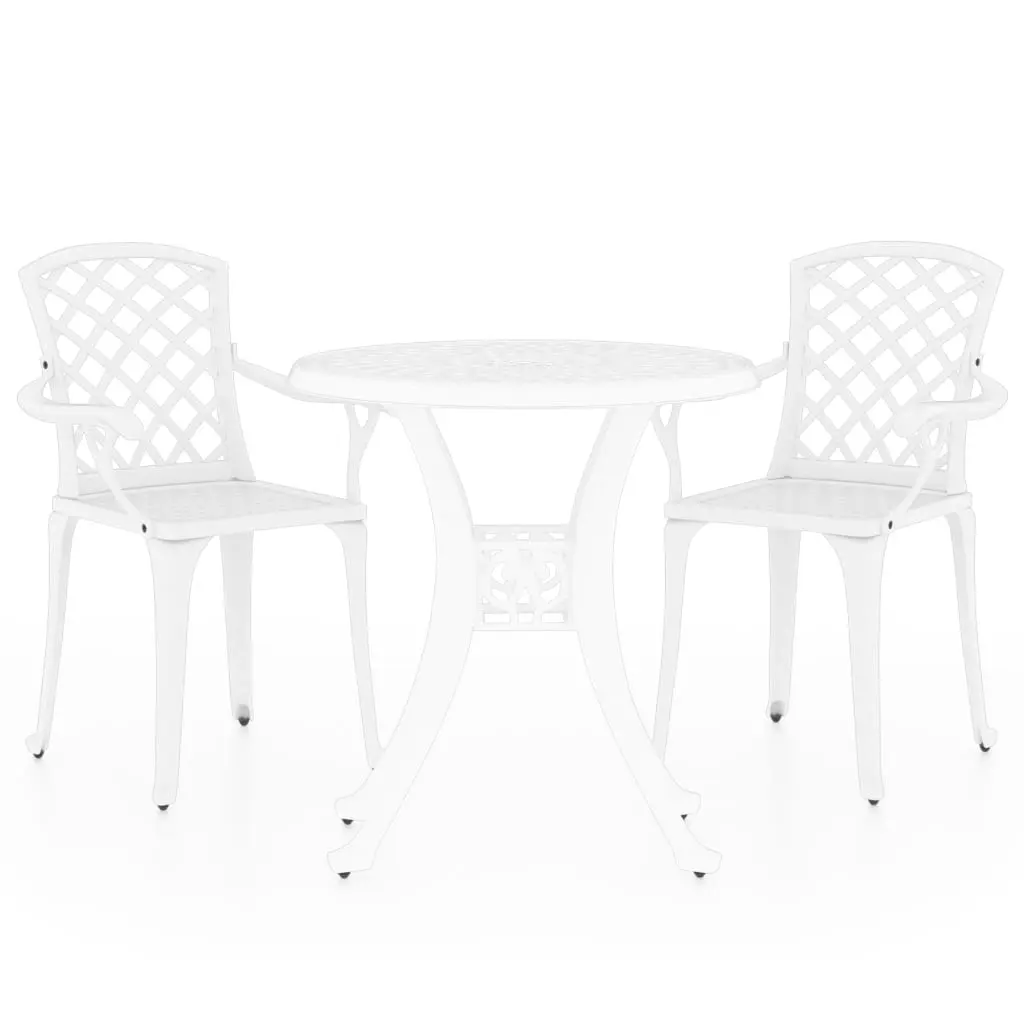 3 Piece Bistro Set Cast Aluminium White 3070582 - Furniture