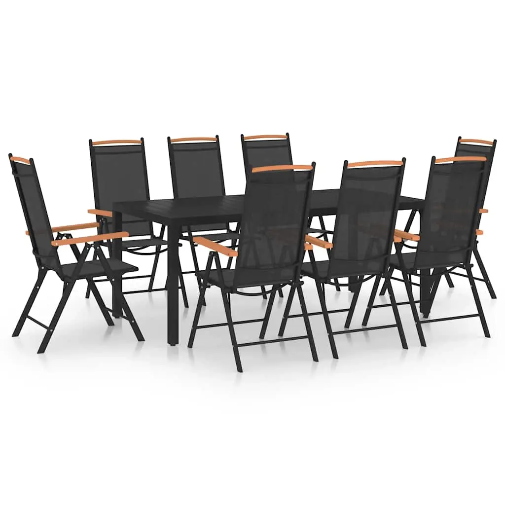 9 Piece Garden Dining Set Aluminium Black 3070627 - Furniture