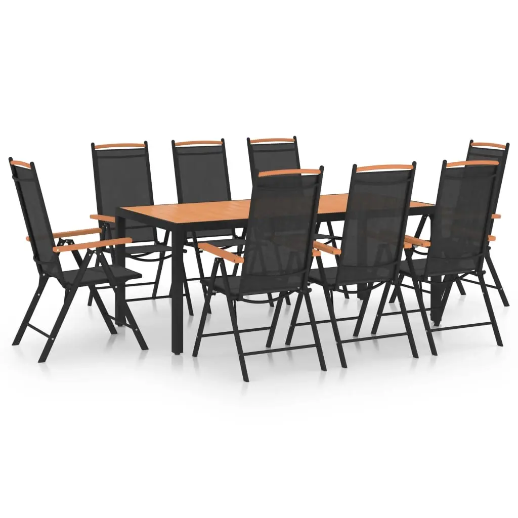 9 Piece Garden Dining Set Aluminium Black 3070630 - Furniture