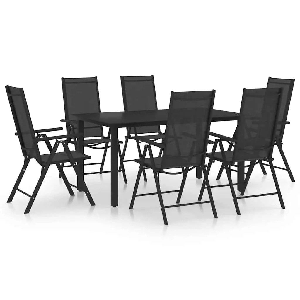 7 Piece Garden Dining Set Aluminium Black 3070635 - Furniture