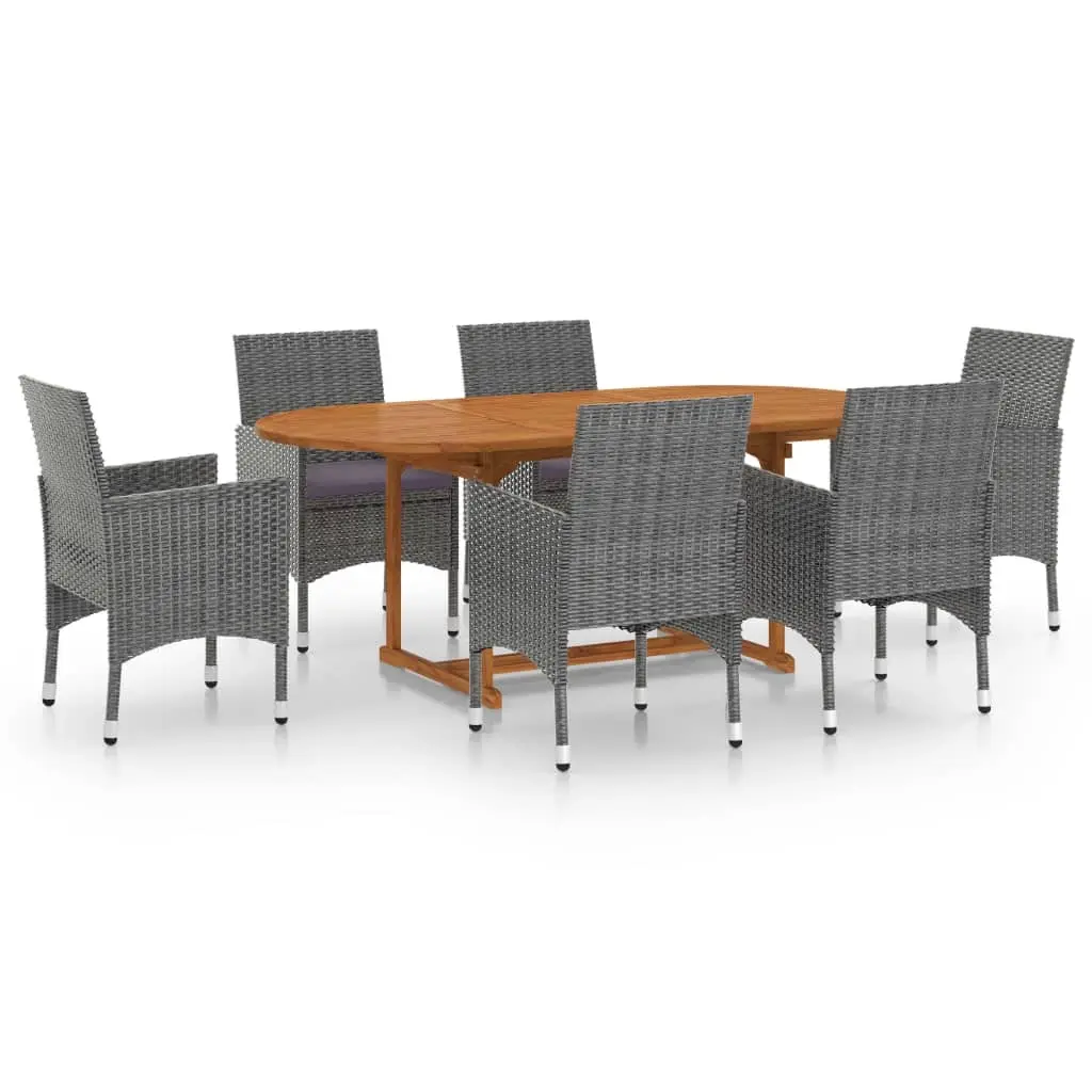 7 Piece Garden Dining Set Poly Rattan Grey 3070752 - Furniture