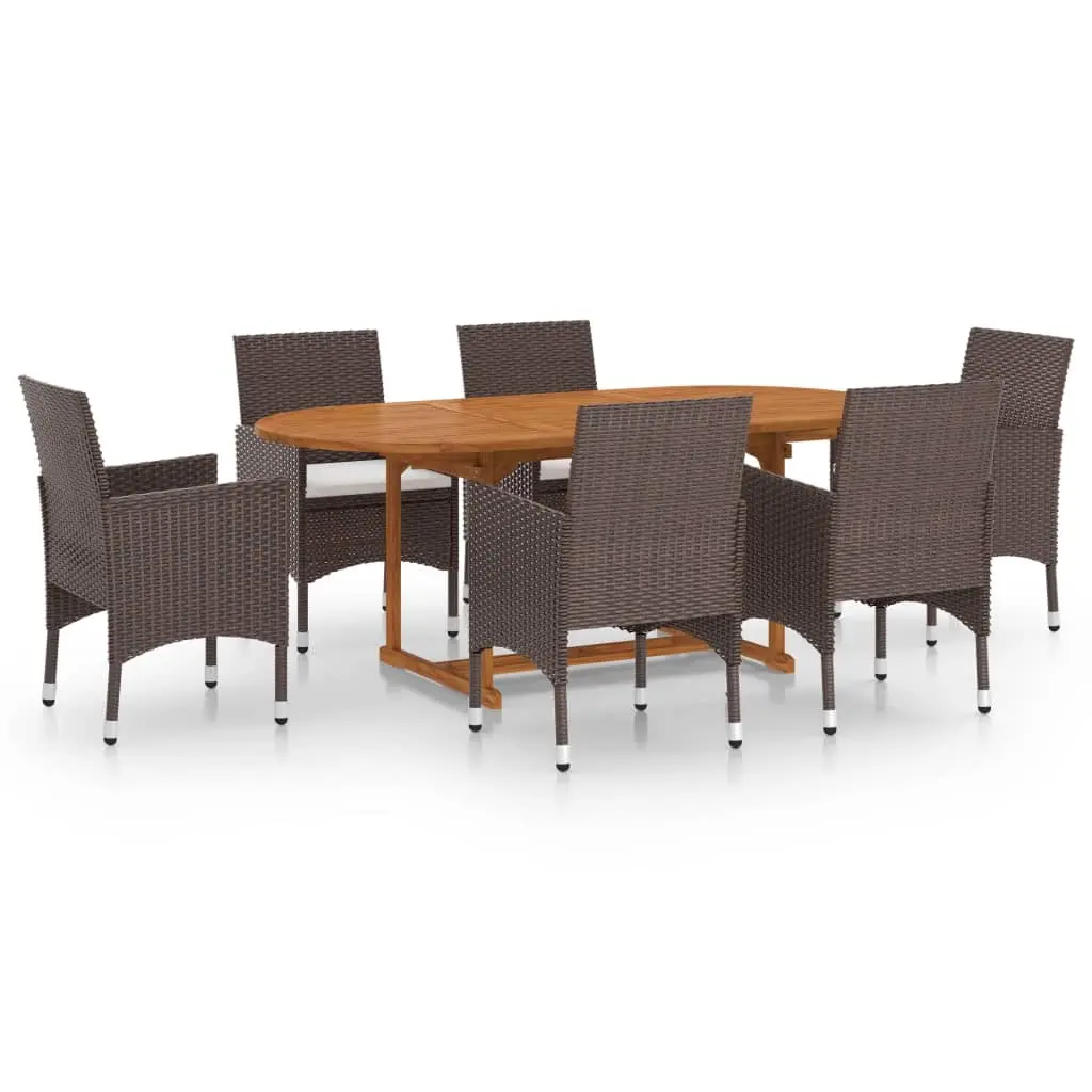 7 Piece Garden Dining Set Poly Rattan Brown 3070754 - Furniture