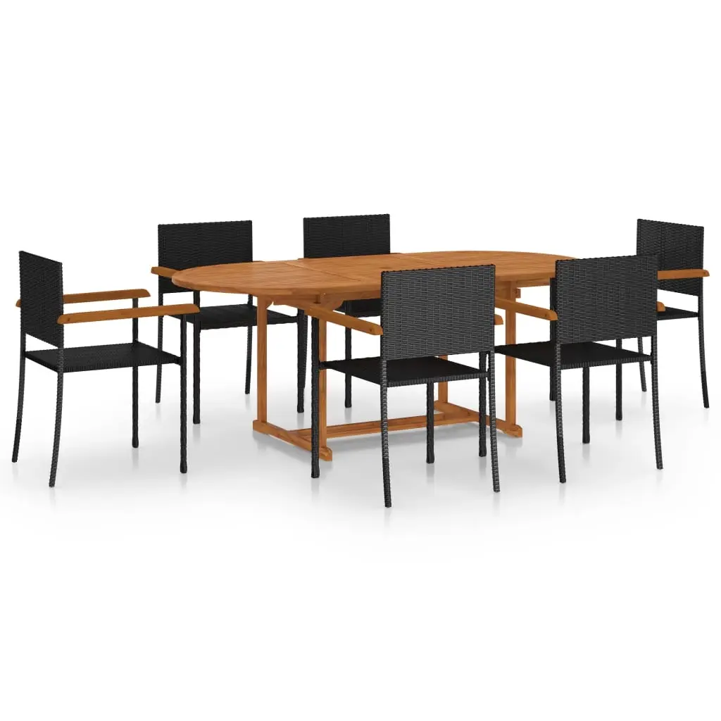7 Piece Garden Dining Set Poly Rattan Black 3070765 - Furniture