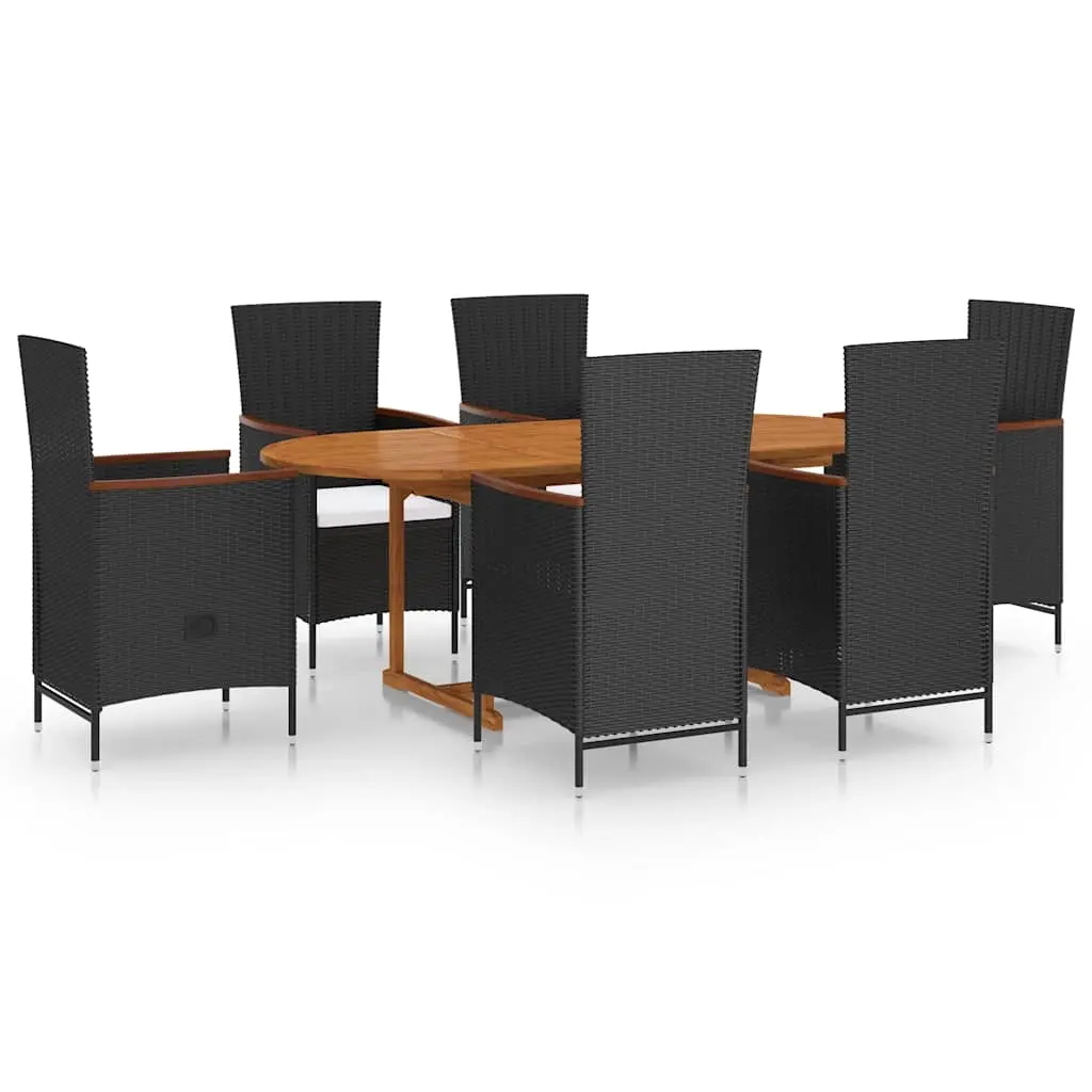 7 Piece Garden Dining Set Poly Rattan Black 3070766 - Furniture