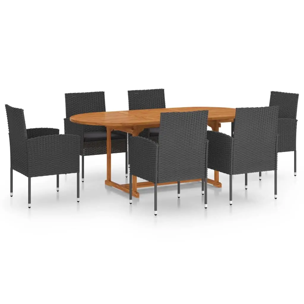 7 Piece Garden Dining Set Poly Rattan Black 3070776 - Furniture