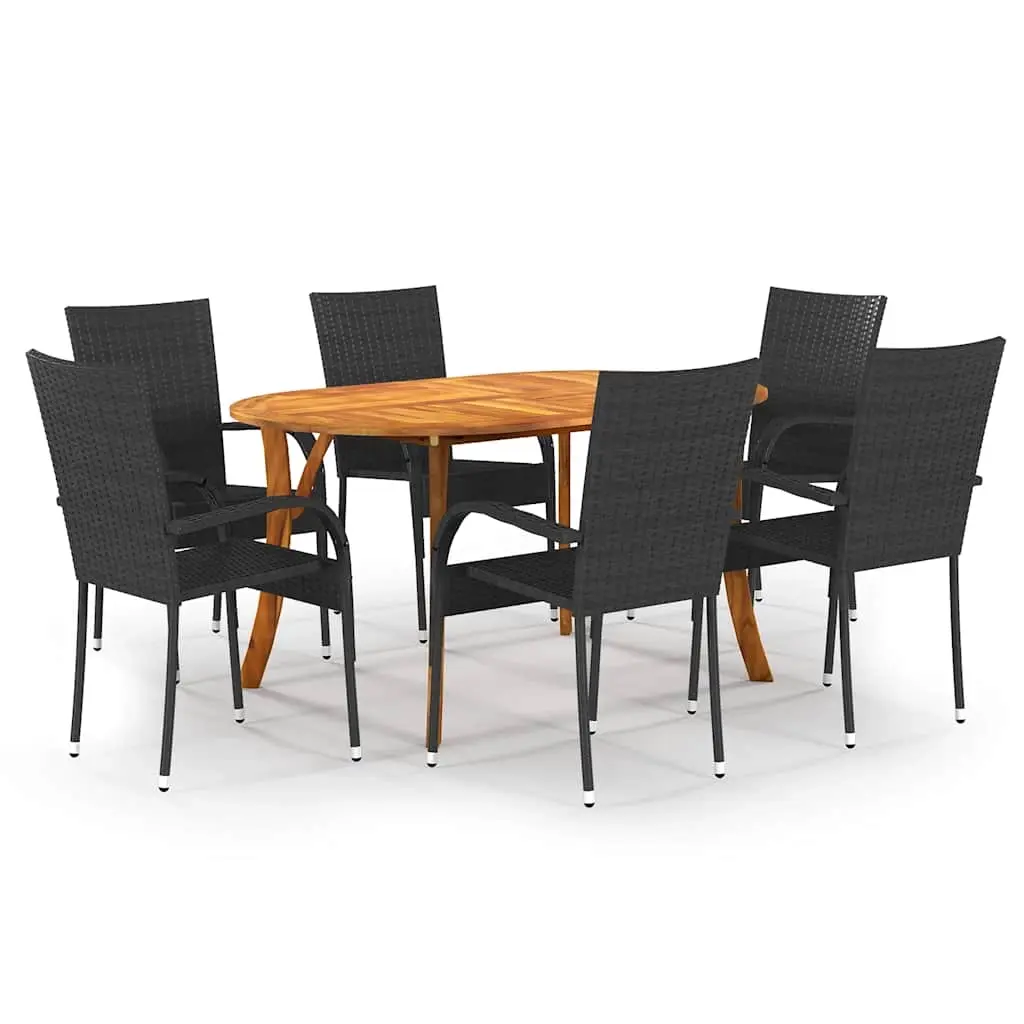 7 Piece Garden Dining Set Black 3072003 - Furniture