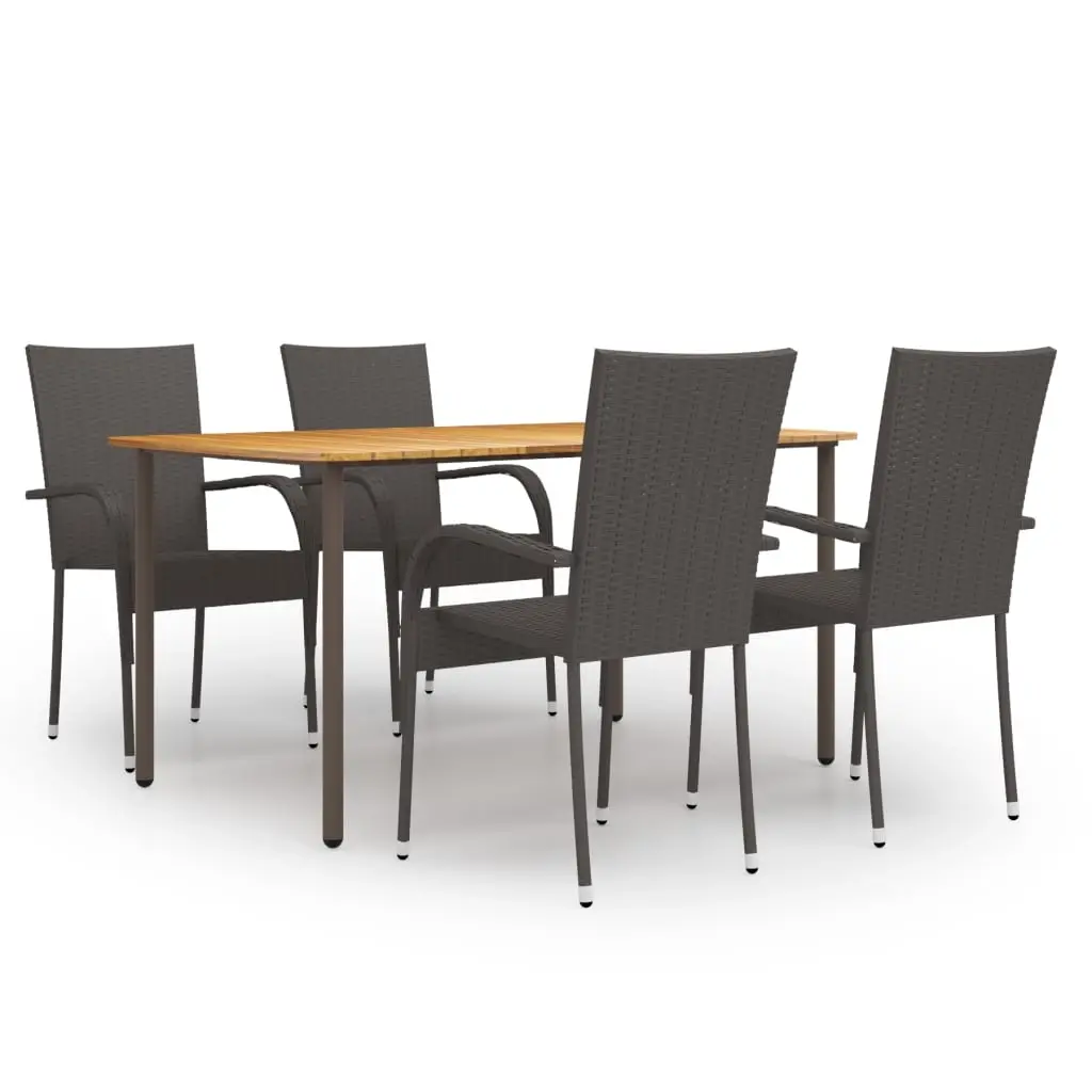5 Piece Garden Dining Set Poly Rattan Brown 3072491 - Furniture