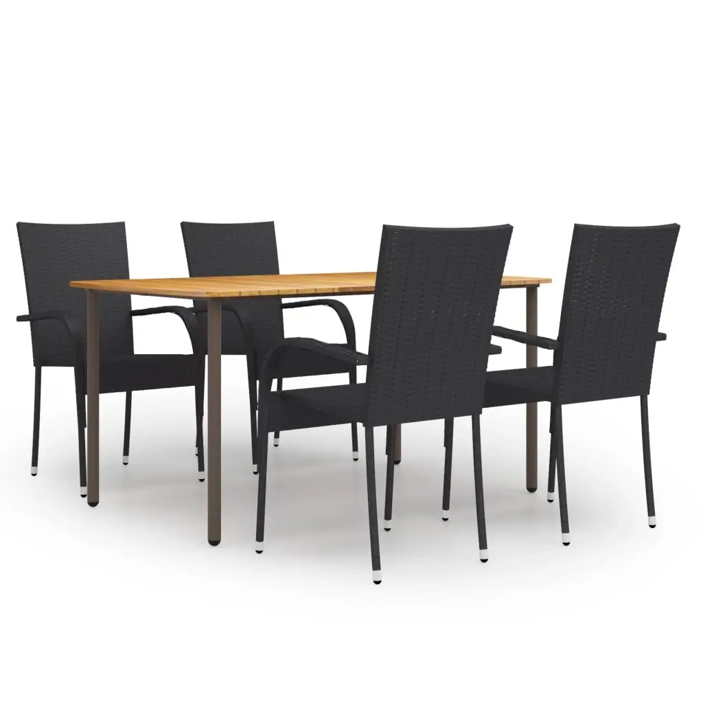 5 Piece Garden Dining Set Poly Rattan Black 3072492 - Furniture