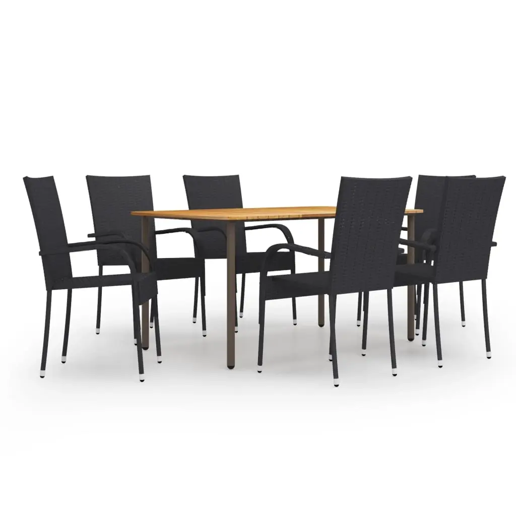 7 Piece Garden Dining Set Poly Rattan Black 3072495 - Furniture