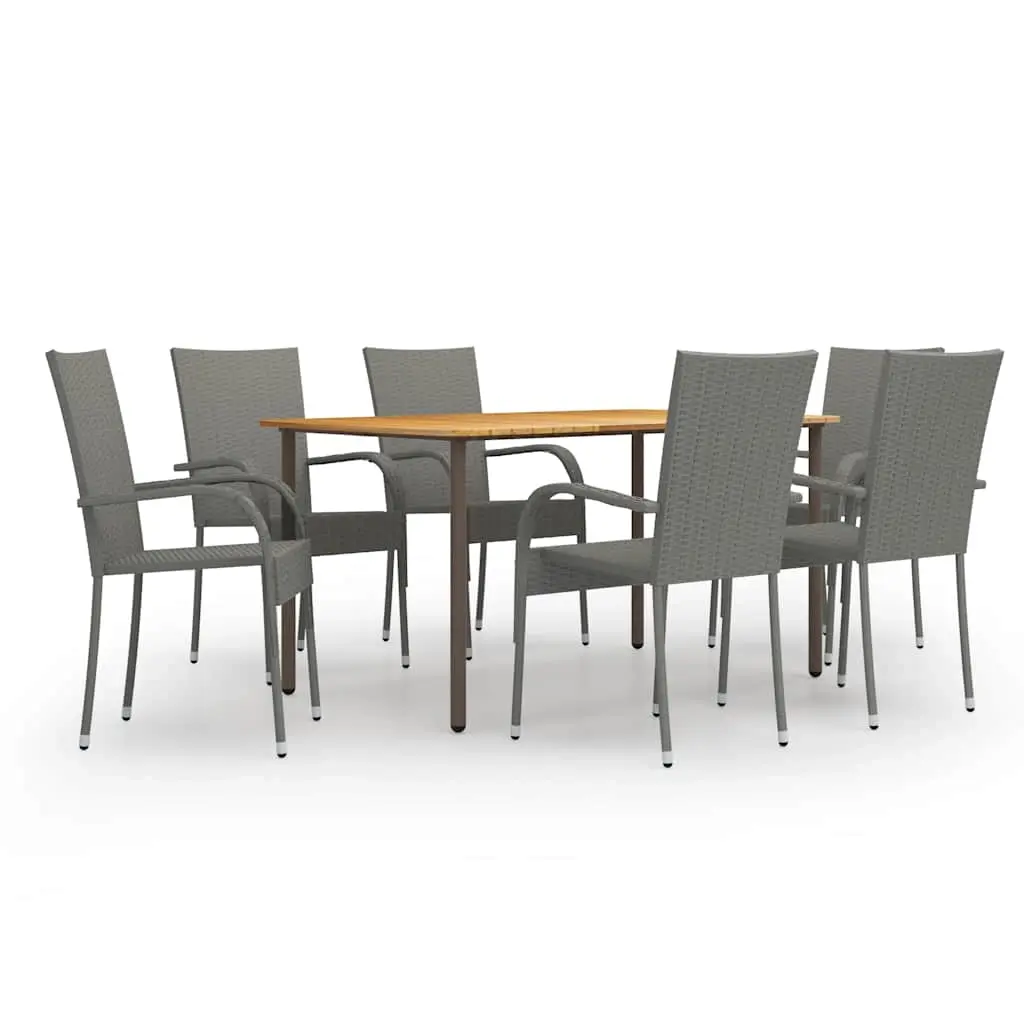 7 Piece Garden Dining Set Poly Rattan Grey 3072496 - Furniture