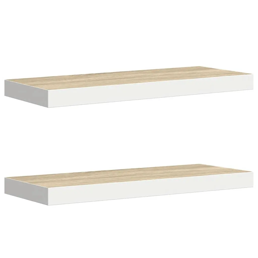 Floating Wall Shelves 2 pcs Oak and White 60x23.5x3.8 cm MDF 326577 - Furniture