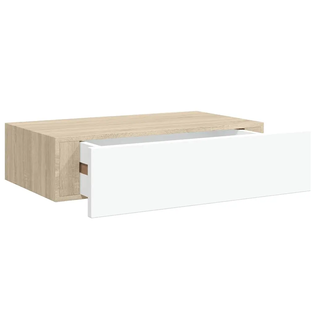 Wall-mounted Drawer Shelf Oak and White 40x23.5x10cm MDF 330249