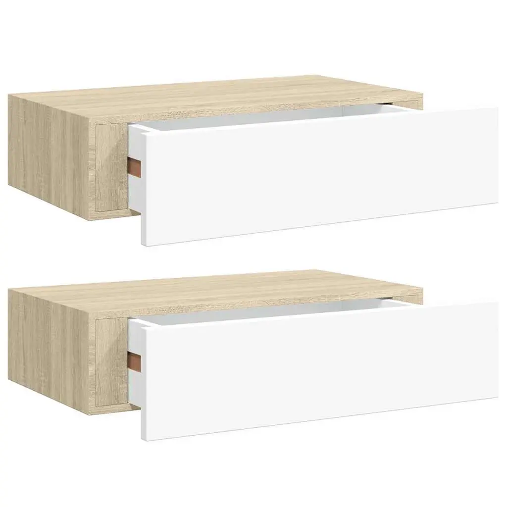 Wall Drawer Shelves 2 pcs Oak and White 40x23.5x10cm MDF 330250 - Furniture