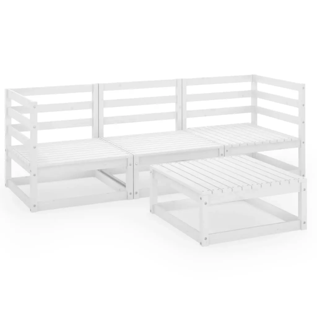 4 Piece Garden Lounge Set White Solid Pinewood 3075325 - Furniture