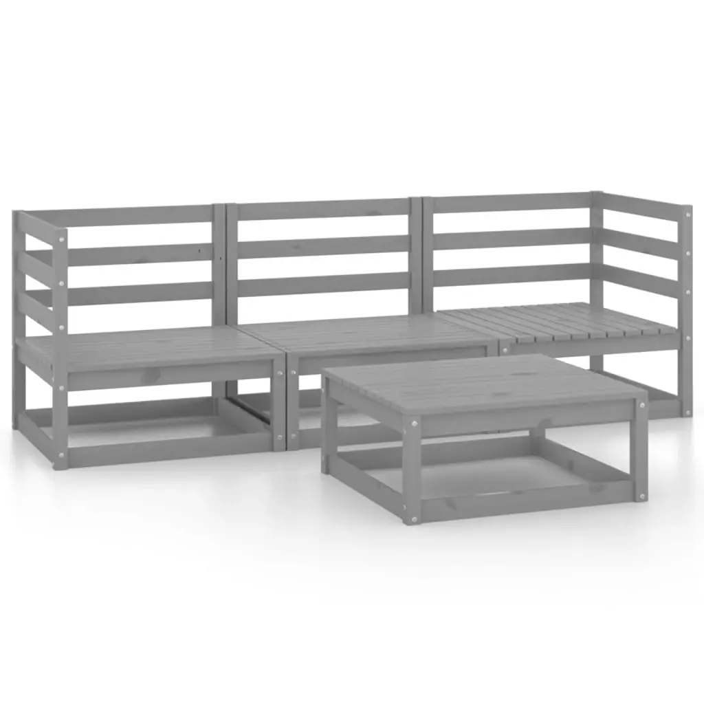4 Piece Garden Lounge Set Grey Solid Pinewood 3075326 - Furniture