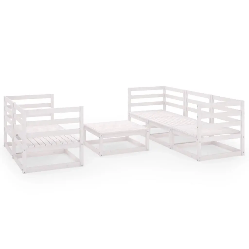 6 Piece Garden Lounge Set White Solid Pinewood 3075330 - Furniture