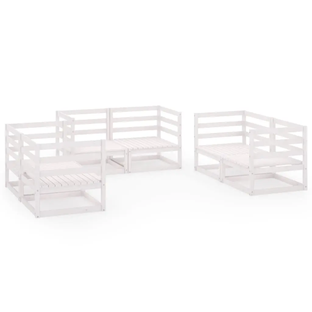 6 Piece Garden Lounge Set White Solid Pinewood 3075440 - Furniture