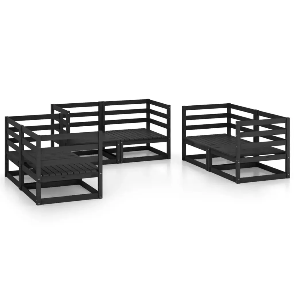 6 Piece Garden Lounge Set Black Solid Pinewood 3075443 - Furniture