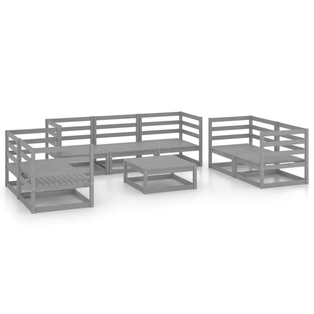 8 Piece Garden Lounge Set Grey Solid Pinewood 3075456 - Furniture