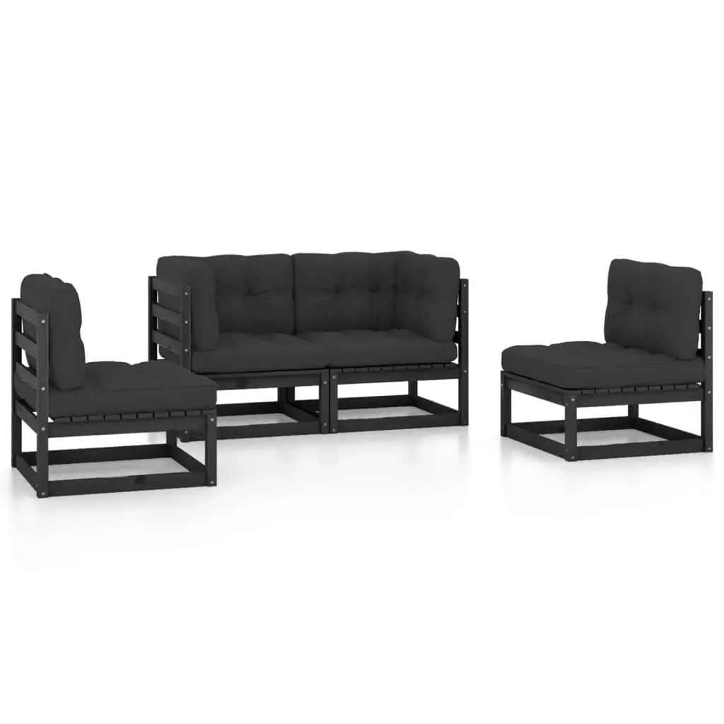 4 Piece Garden Lounge Set with Cushions Solid Pinewood 3076433 - Furniture