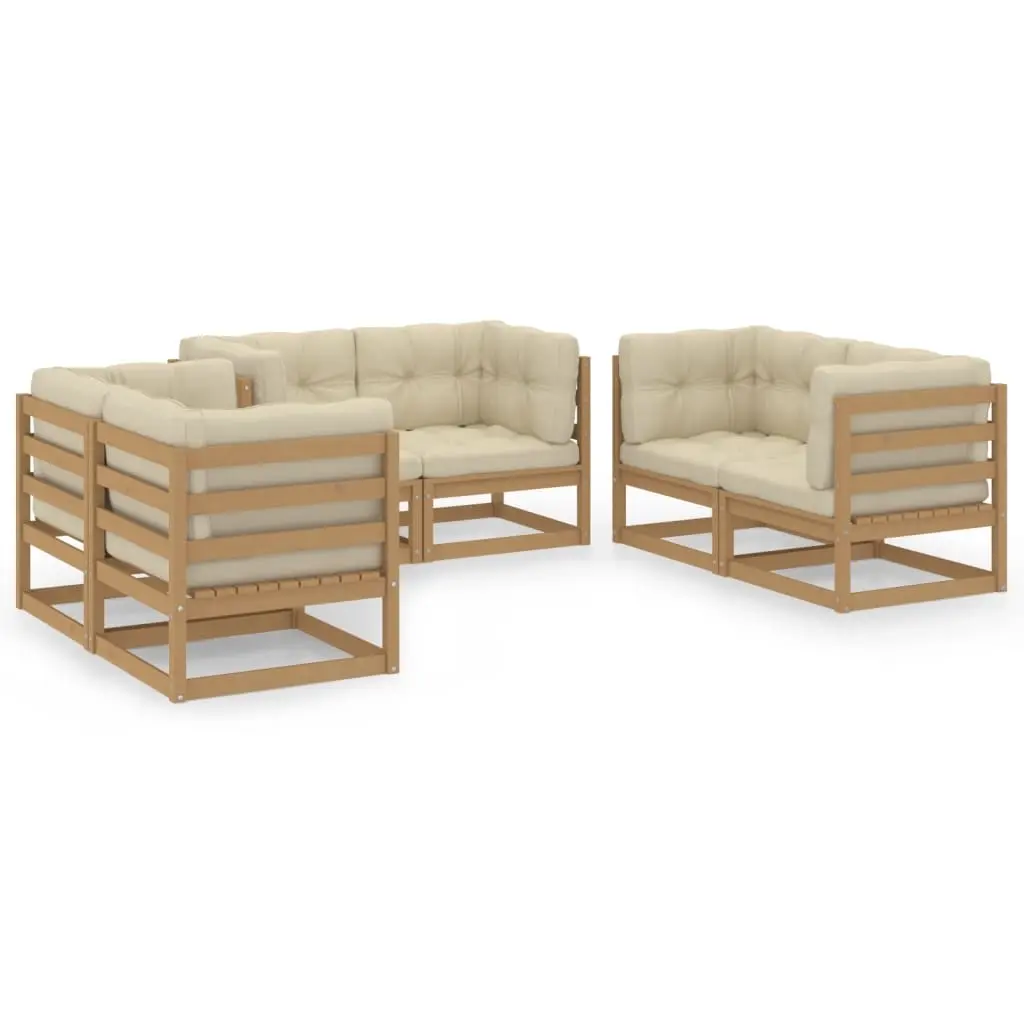 6 Piece Garden Lounge Set with Cushions Solid Pinewood 3076492 - Furniture