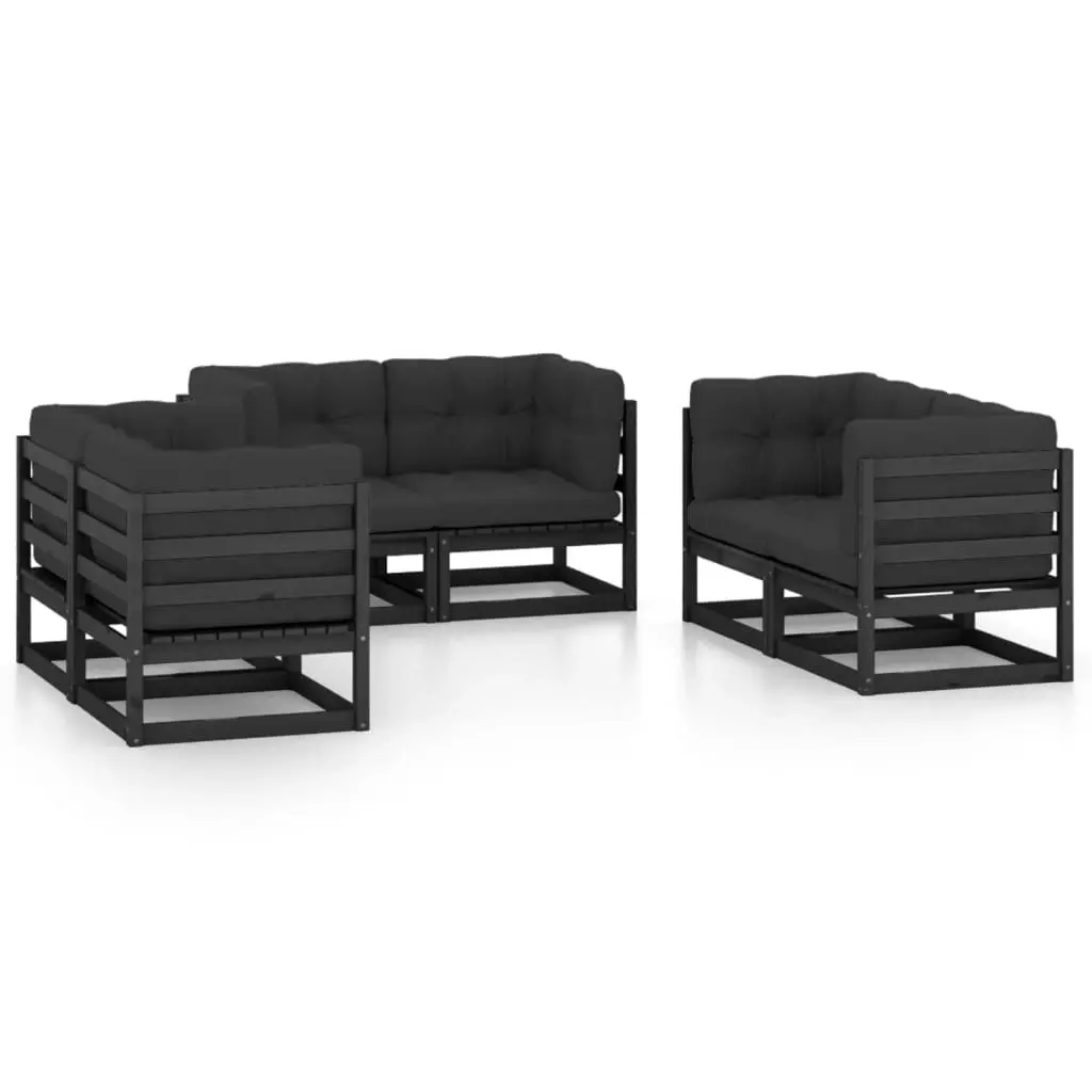 6 Piece Garden Lounge Set with Cushions Solid Pinewood 3076493 - Furniture