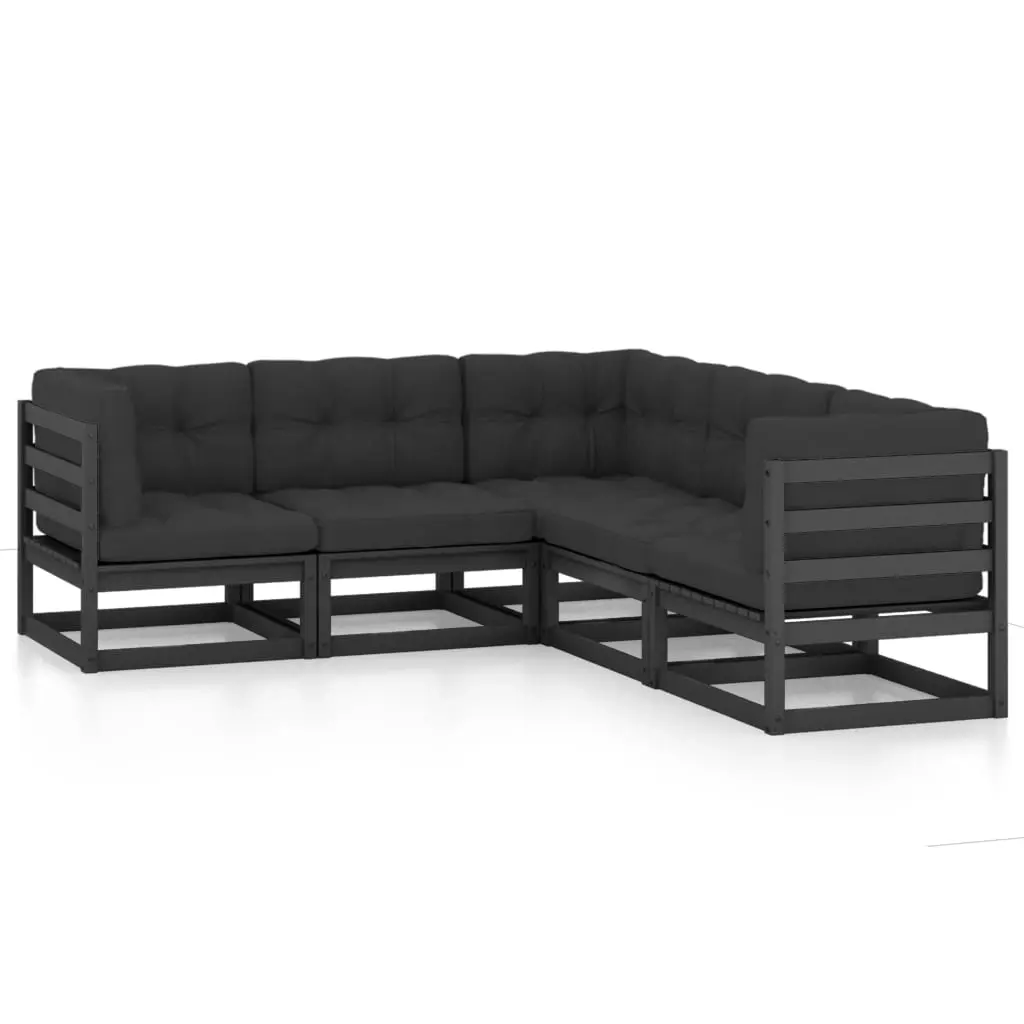 5 Piece Garden Lounge Set with Cushions Solid Pinewood 3076548 - Furniture