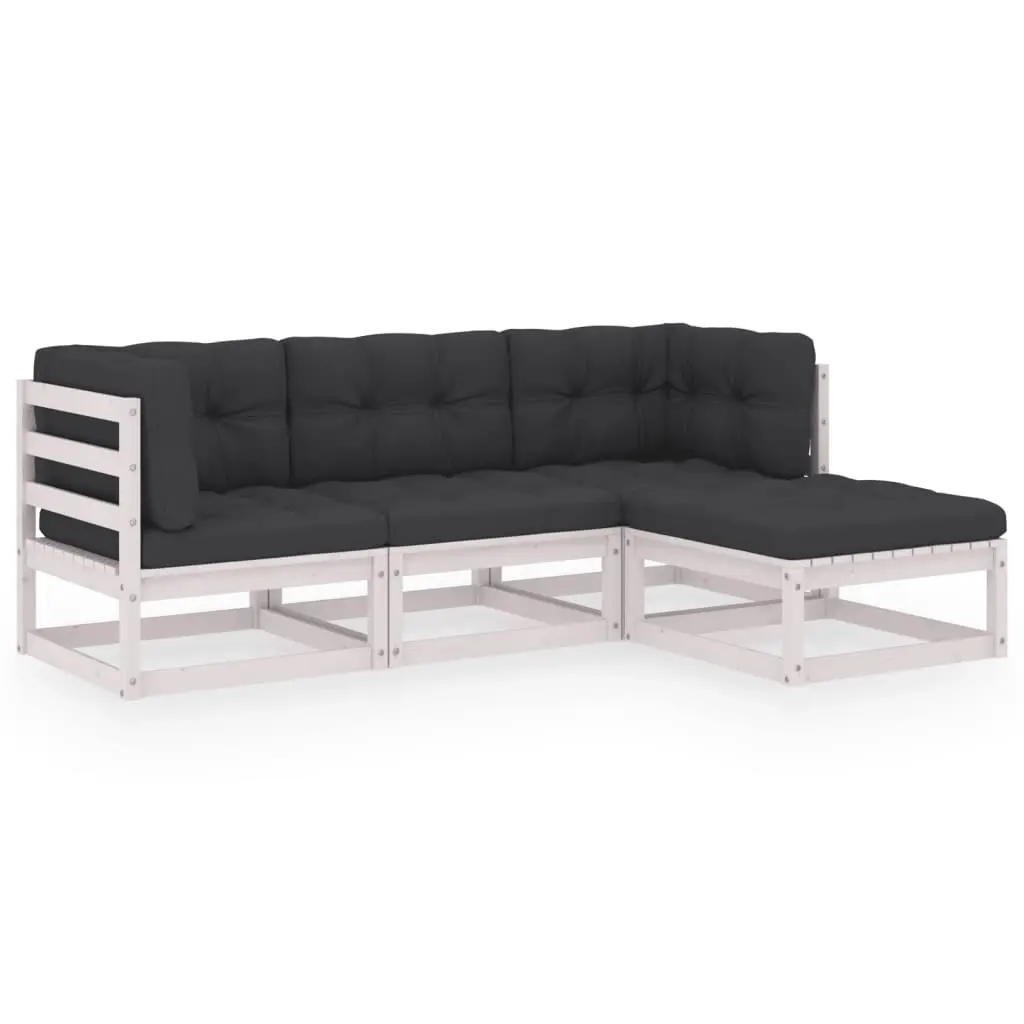 4 Piece Garden Lounge Set with Cushions Solid Pinewood 3076575 - Furniture
