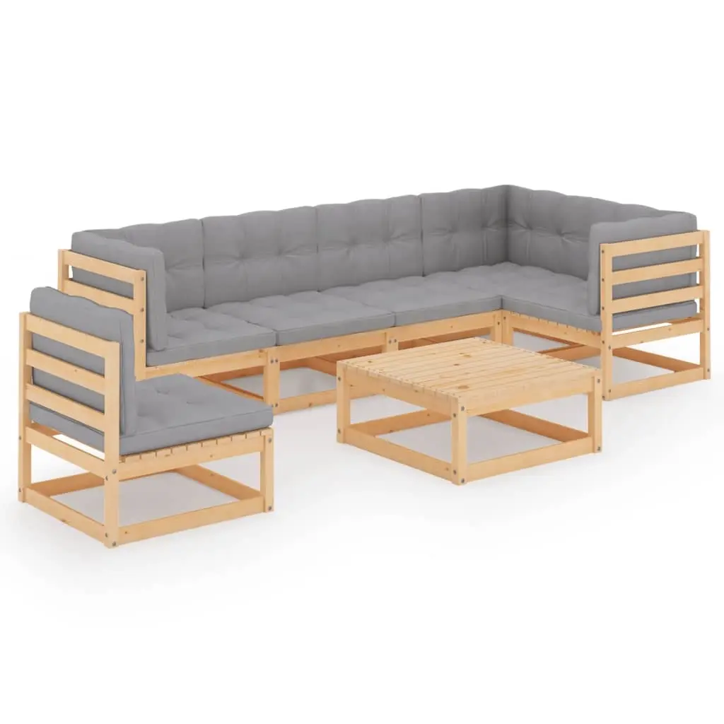 7 Piece Garden Lounge Set with Cushions Solid Pinewood 3076639 - Furniture