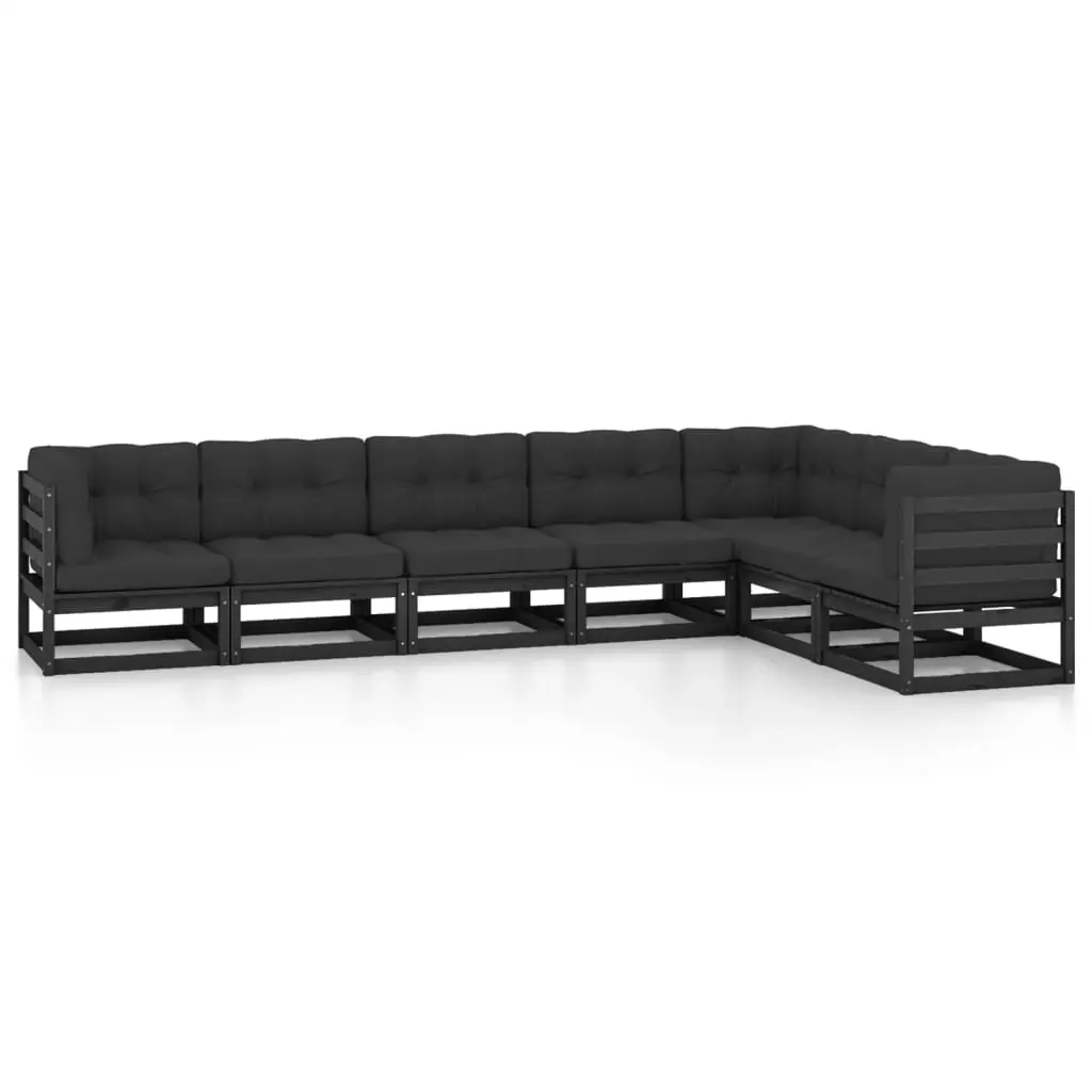 7 Piece Garden Lounge Set with Cushions Black Solid Pinewood 3076798 - Furniture
