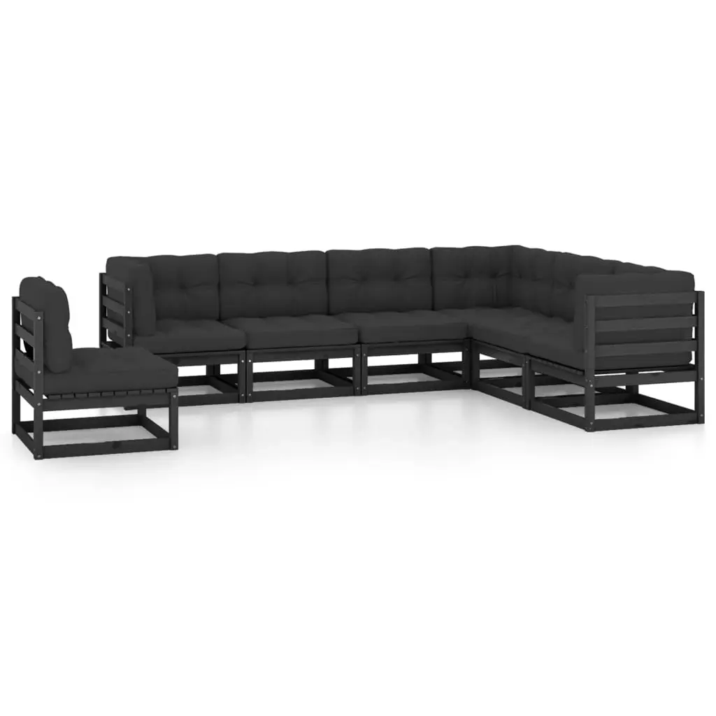 7 Piece Garden Lounge Set with Cushions Black Solid Pinewood 3076818 - Furniture
