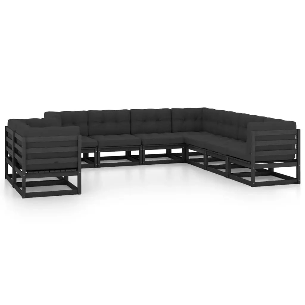 9 Piece Garden Lounge Set with Cushions Black Solid Pinewood 3076968 - Furniture