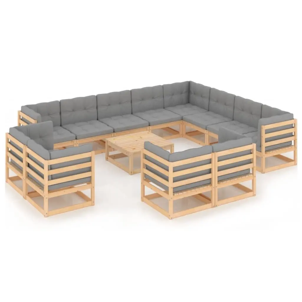 13 Piece Garden Lounge Set with Cushions Solid Pinewood 3077009 - Furniture