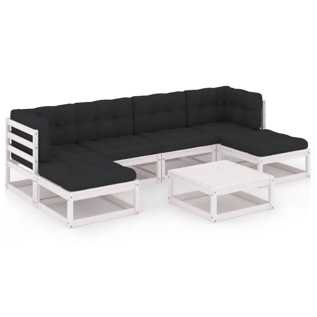 7 Piece Garden Lounge Set with Cushions White Solid Pinewood 3077120 - Furniture