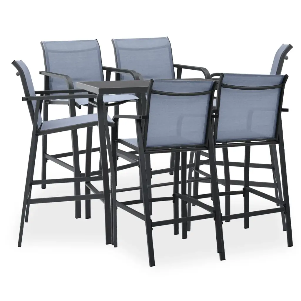 7 Piece Garden Bar Set Black and Grey 3073579 - Furniture