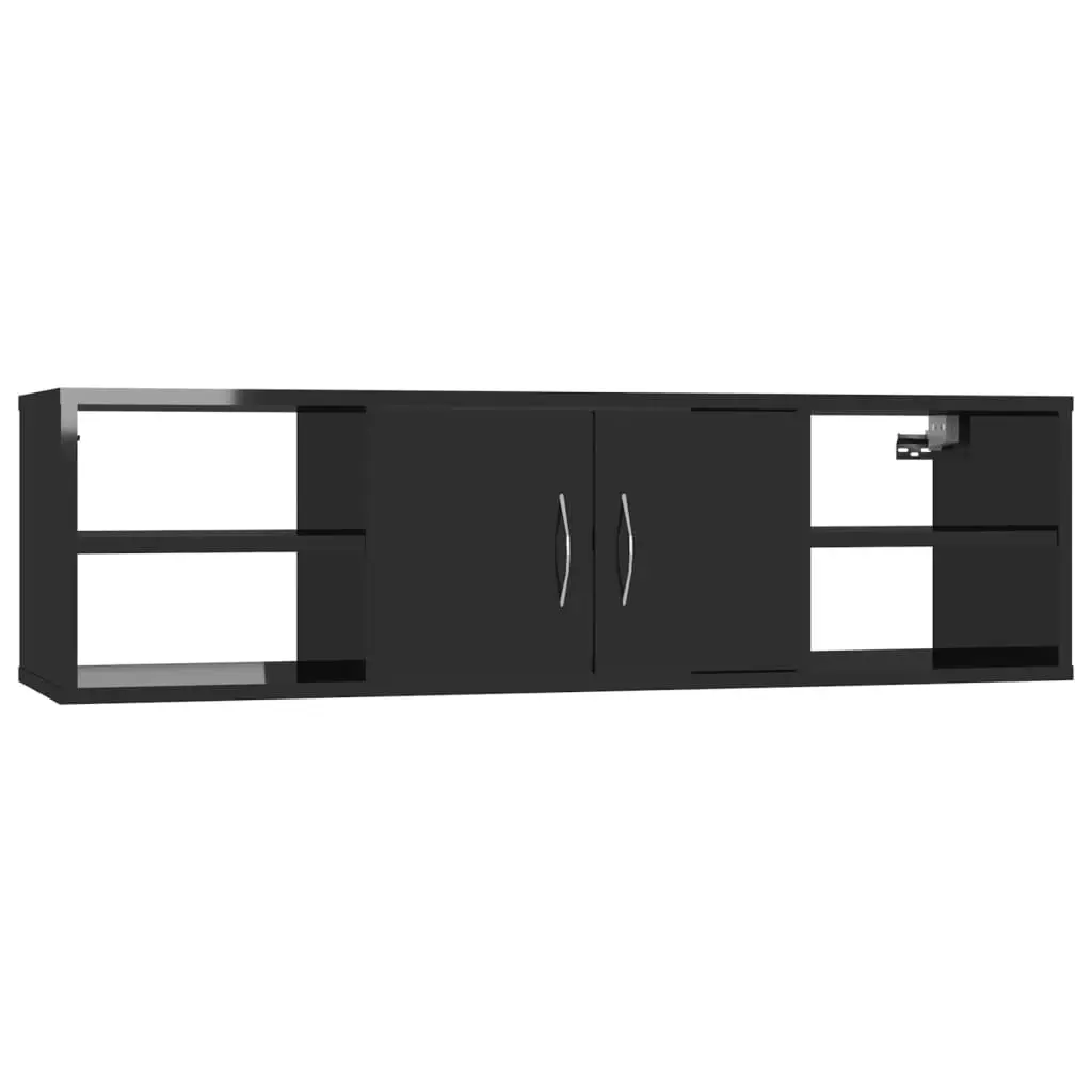 Wall Shelf High Gloss Black 102x30x29 cm Engineered Wood 806263 - Furniture