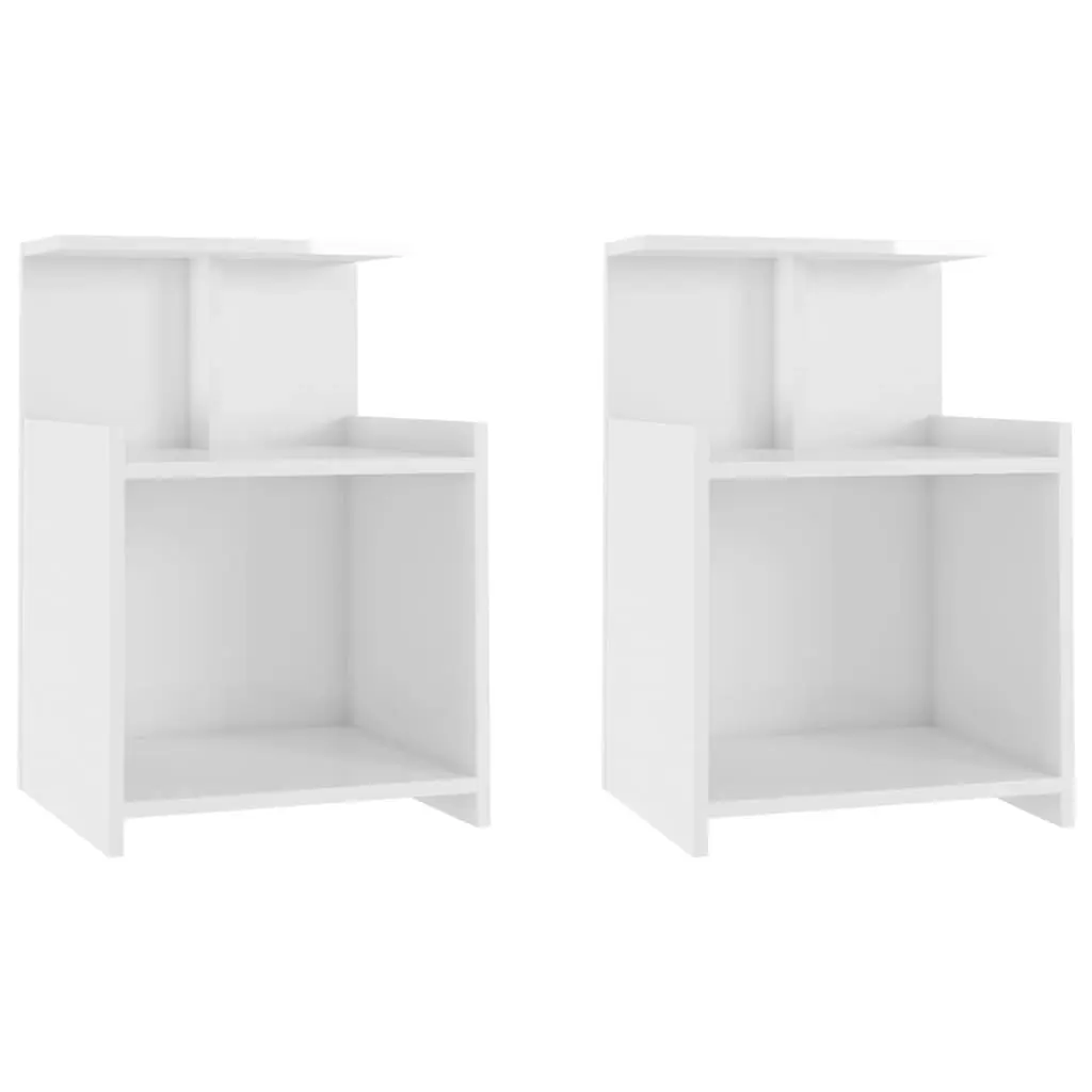 Bed Cabinets 2 pcs High Gloss White 40x35x60 cm Engineered Wood 806188 - Furniture