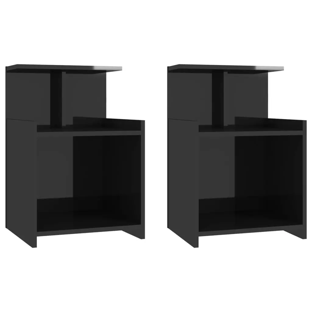 Bed Cabinets 2 pcs High Gloss Black 40x35x60 cm Engineered Wood 806190 - Furniture
