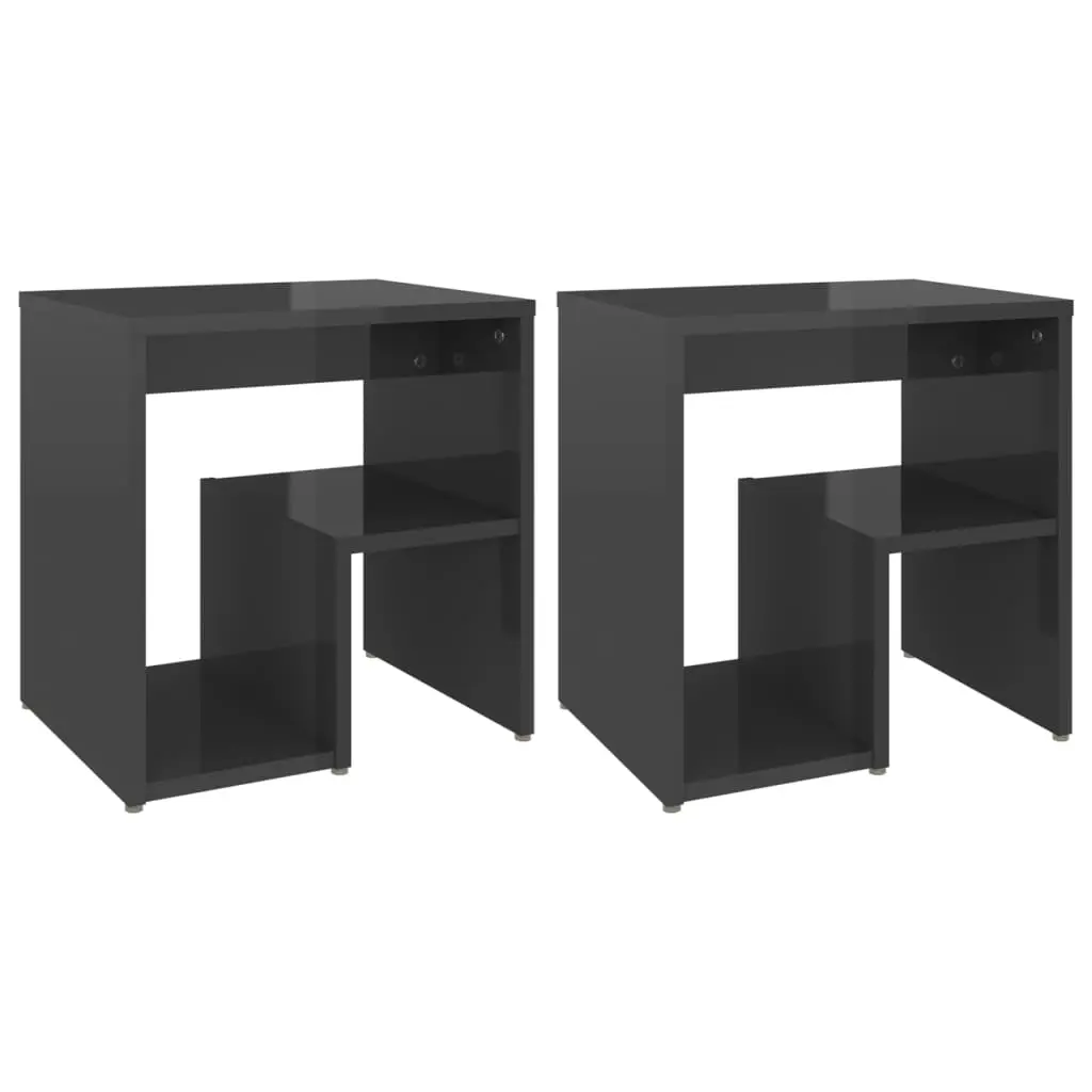 Bed Cabinets 2 pcs High Gloss Grey 40x30x40 cm Engineered Wood 806345 - Furniture