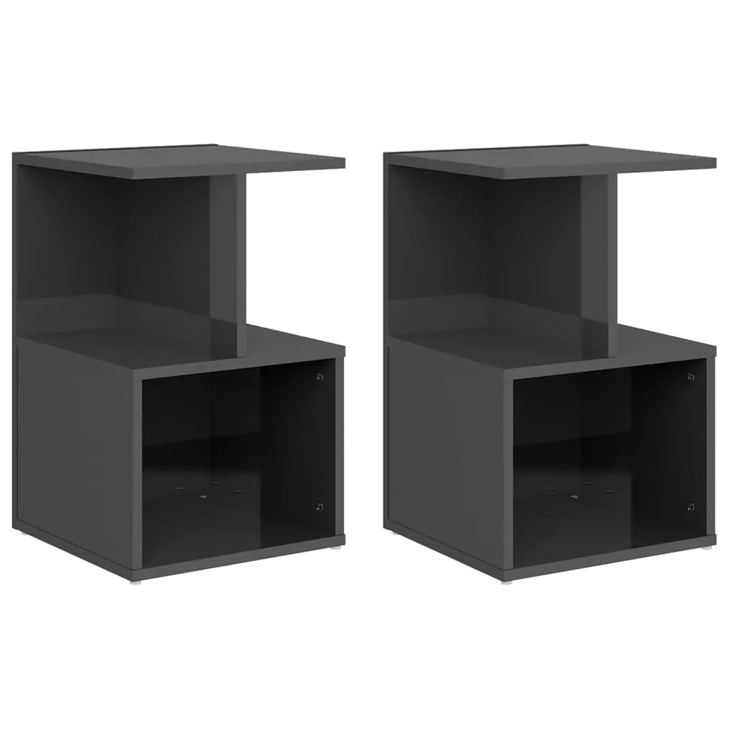 Bedside Cabinets 2 pcs High Gloss Grey 35x35x55 cm Engineered Wood 806363 - Furniture