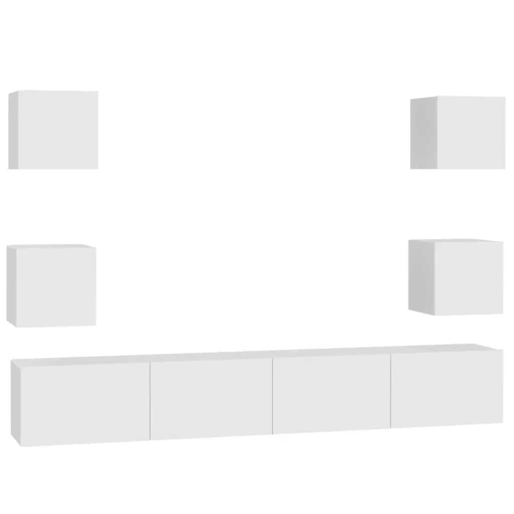 6 Piece TV Cabinet Set White Engineered Wood 3078663 - Furniture