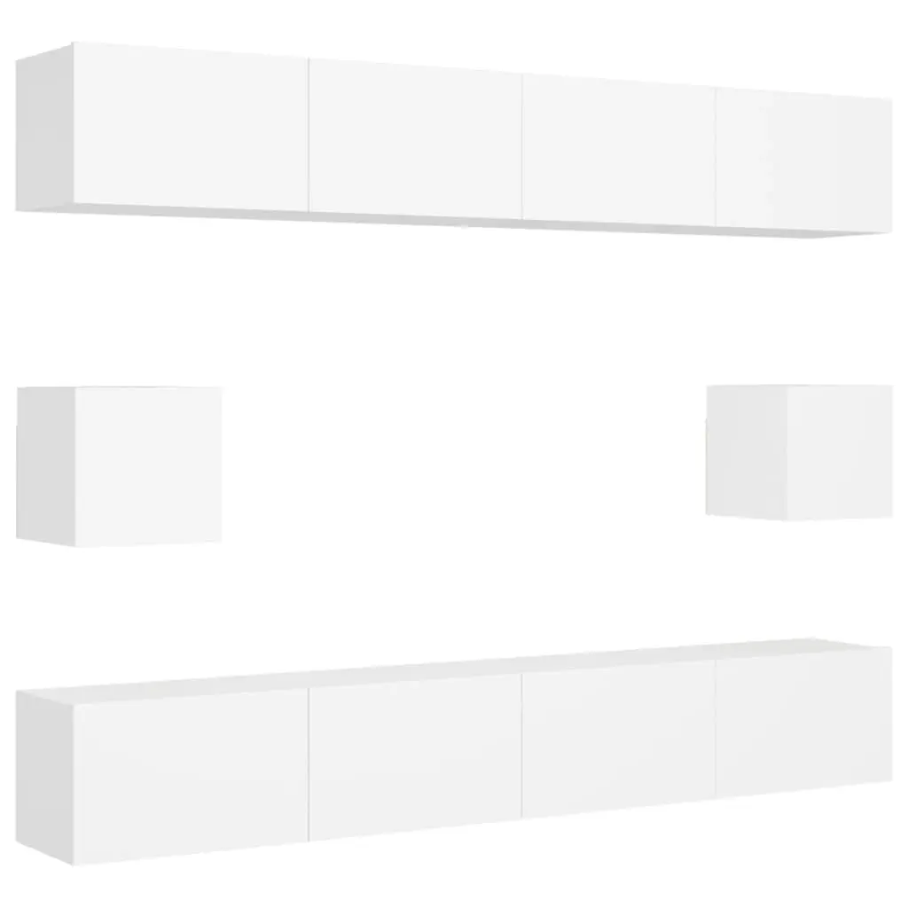 6 Piece TV Cabinet Set White Engineered Wood 3078684 - Furniture