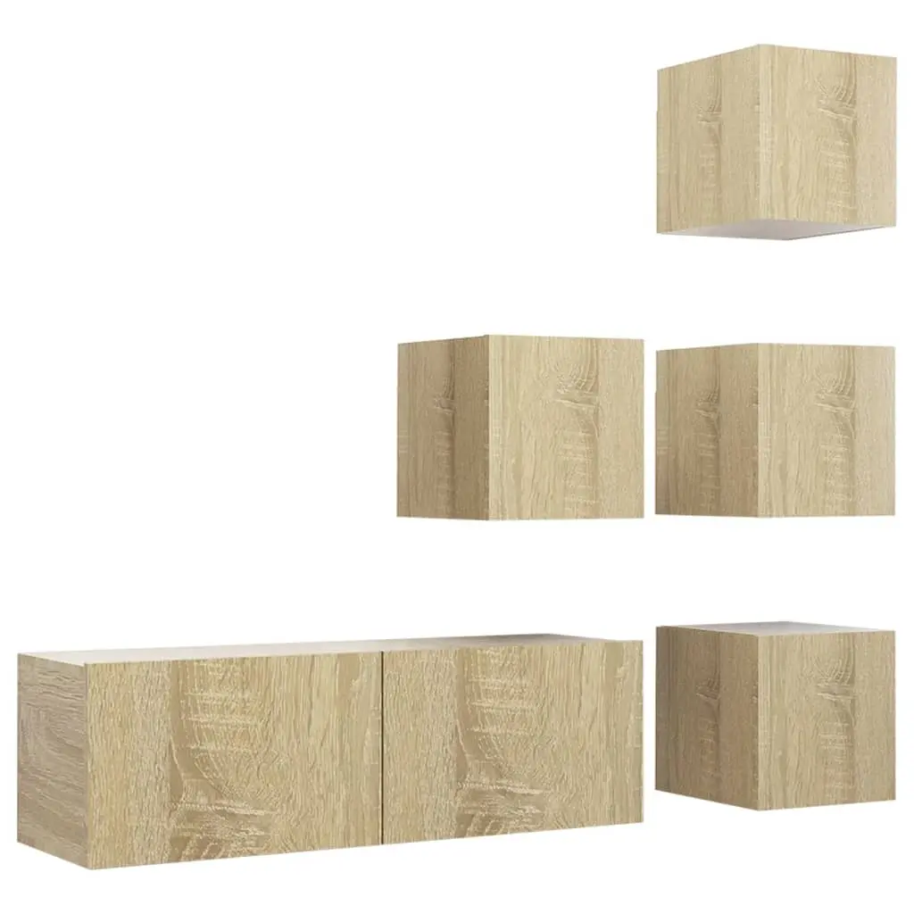 5 Piece TV Cabinet Set Sonoma Oak Engineered Wood 3079037 - Furniture