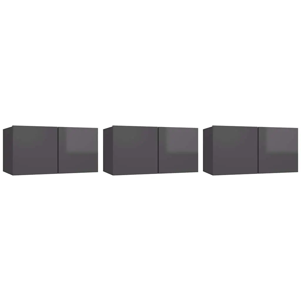 Hanging TV Cabinets 3 pcs High Gloss Grey 60x30x30 cm 804534 - Furniture