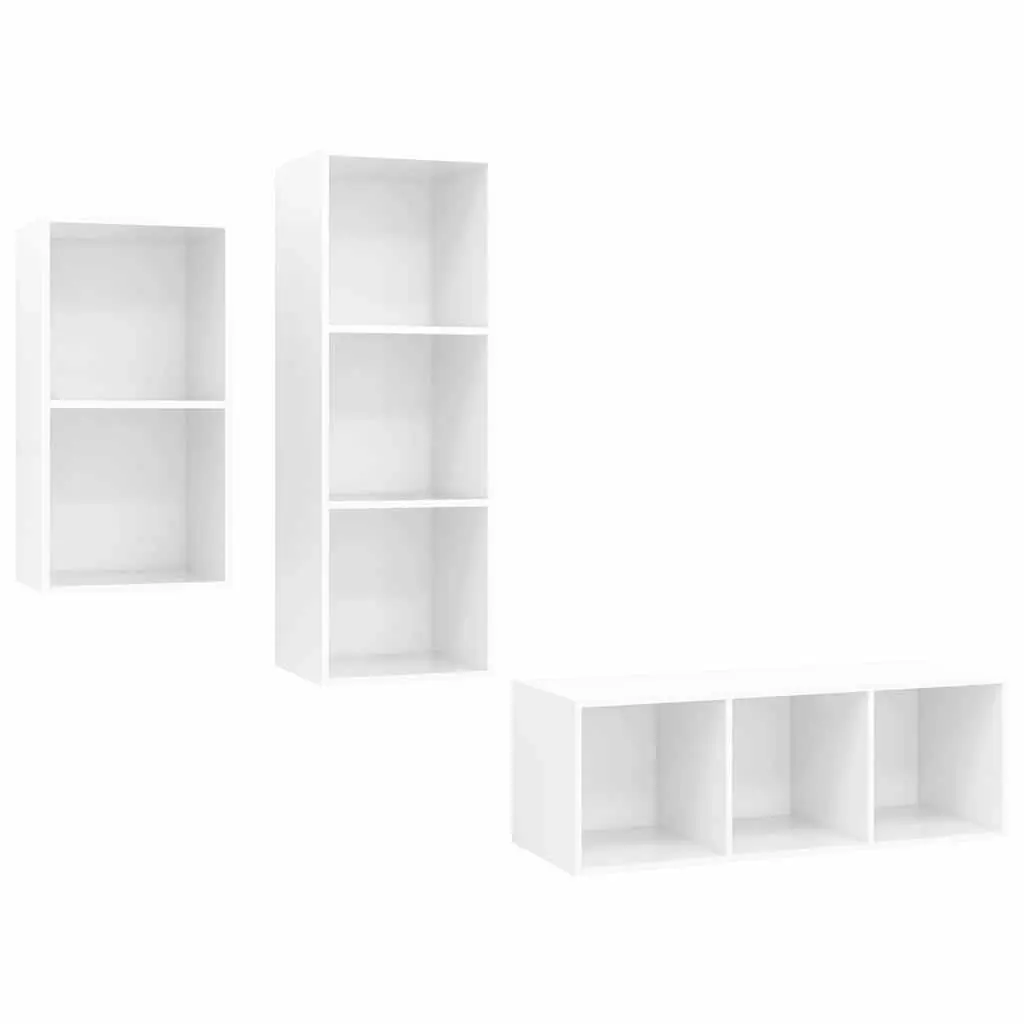 3 Piece TV Cabinet Set High Gloss White Engineered Wood 3079634 - Furniture