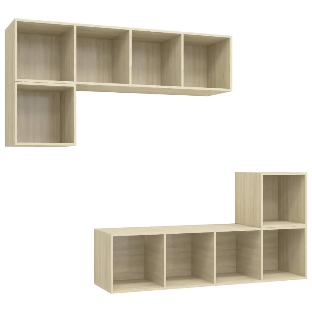 4 Piece TV Cabinet Set Sonoma Oak Engineered Wood 3079811 - Furniture