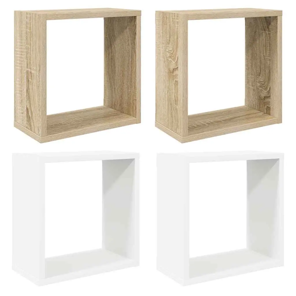 Wall Cube Shelves 4 pcs White and Sonoma Oak 30x15x30 cm 807014 - Furniture